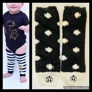 Baby Fuzzy Leg Warmers Polka Dot Black White Cute Animal Face Bottoms Toddler